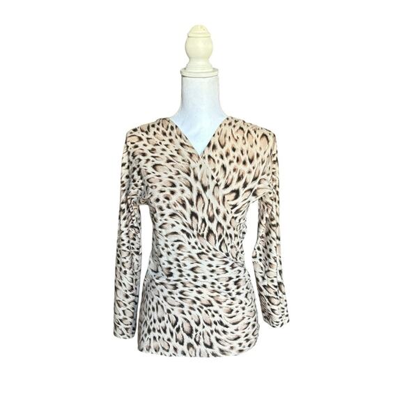 MaxMara Leopard Print Deep V-Neck Wool Faux Wrap Top- Size Medium - Picture 1 of 10